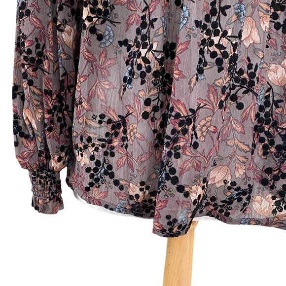 Knox Rose Floral Velvet Burnout Shirt Smocked Victorian Dark Fairy Whimsigoth-XL - Picture 14 of 16